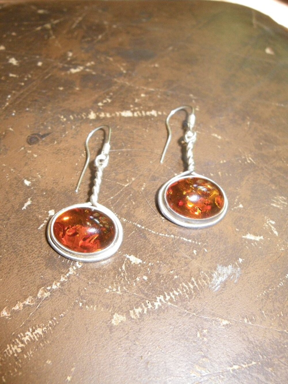 Women’s Sterling Silver Drop Earrings w/ Large Amber Gemstones